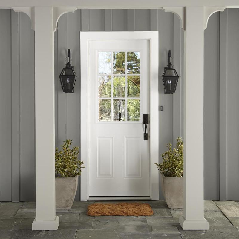 Earth toned gray accented with olive green and cocoa paint