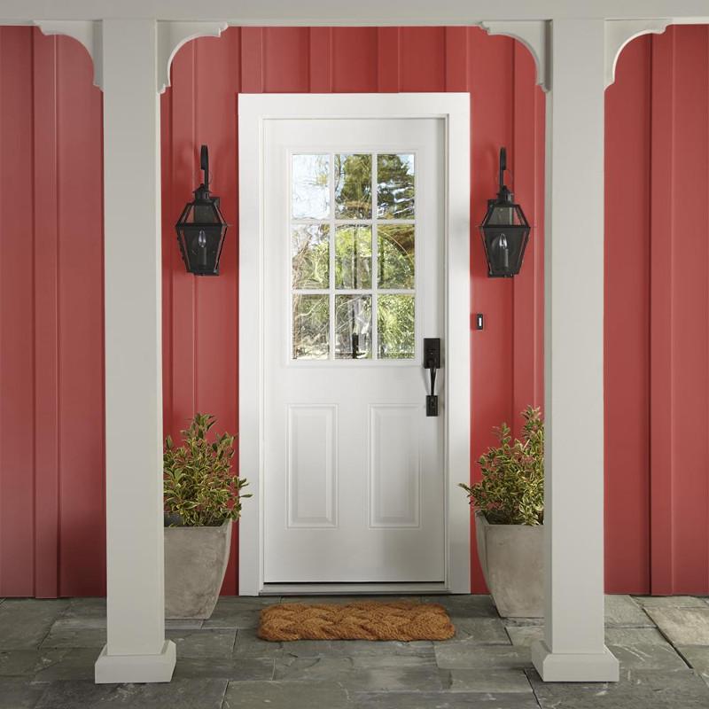 Bright red with flame orange notes exterior paint