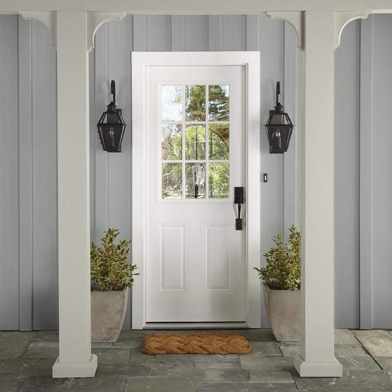 An overcast gray with hints of pale blue and green exterior paint