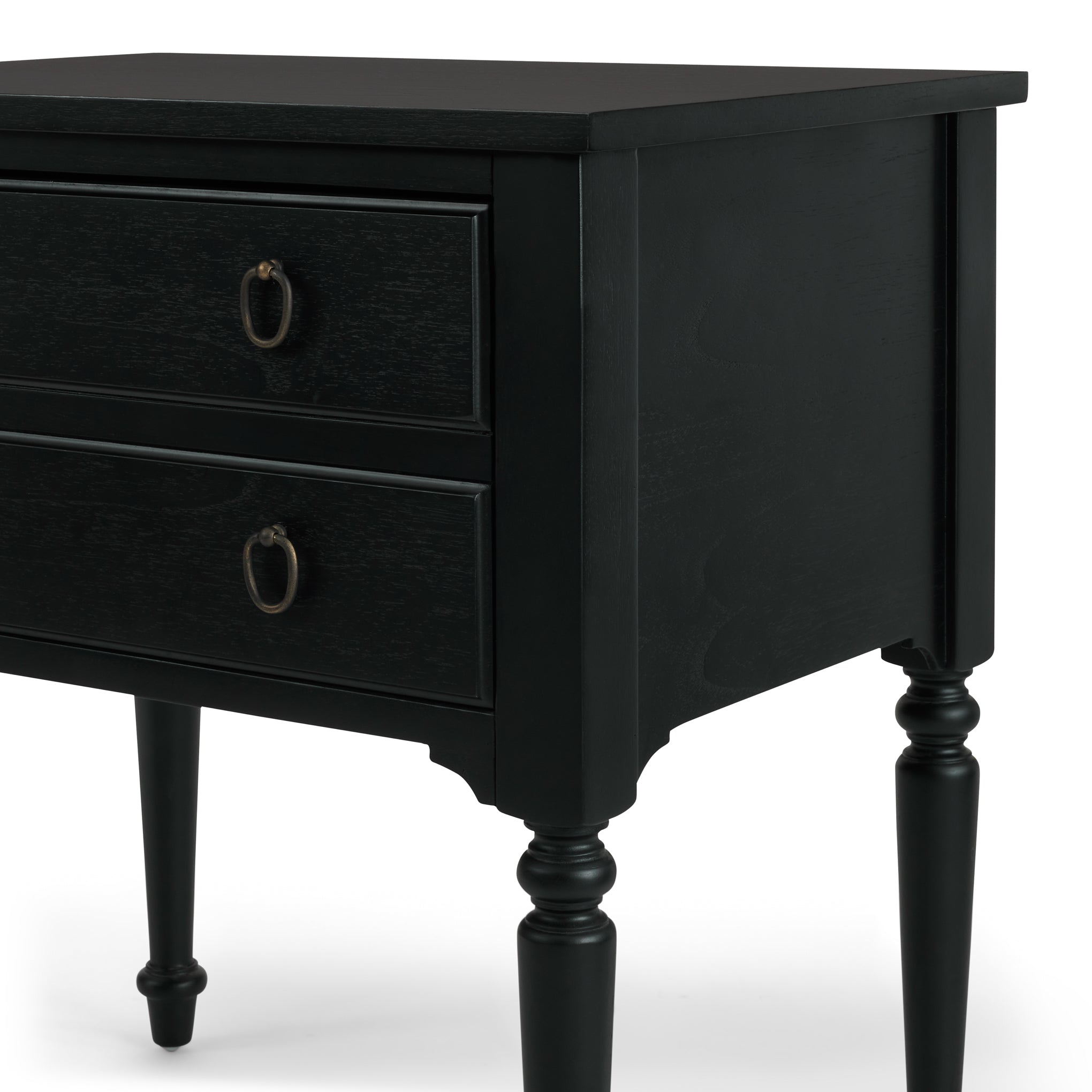 Corinne Nightstand in black mahogany close up