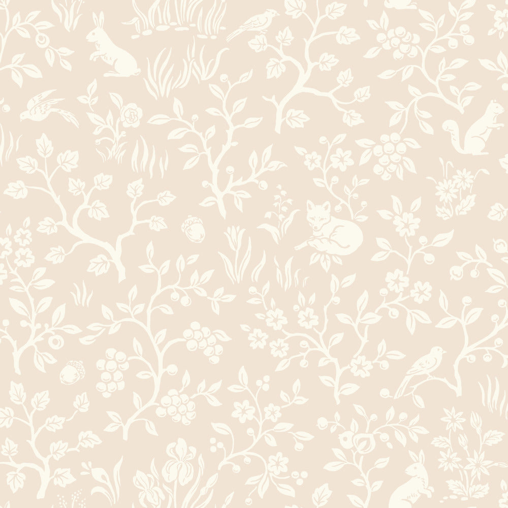 pink and white woodland sketch patterned wallpaper