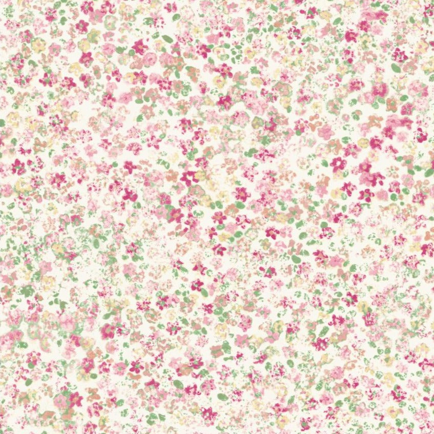 deep pink floral pattern on white wallpaper