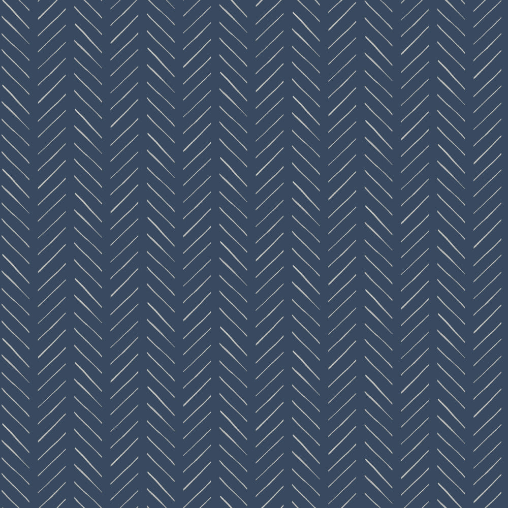 white and navy herringbone mark pattern wallpaper