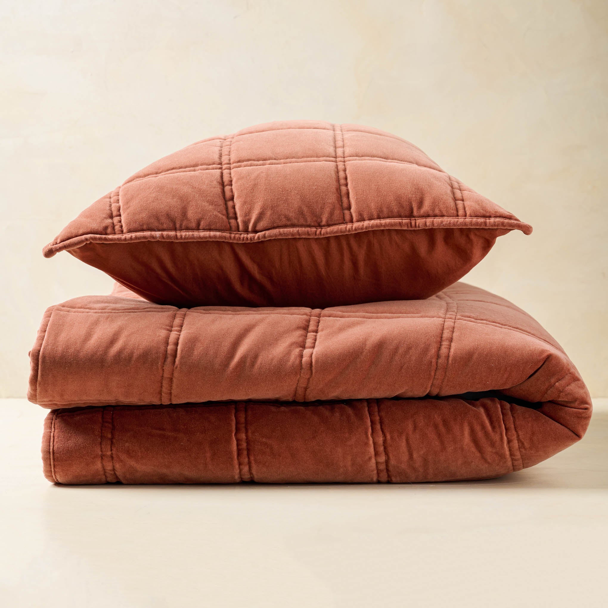 Weekend Velvet Sham - Rustic Clay with matching quilt