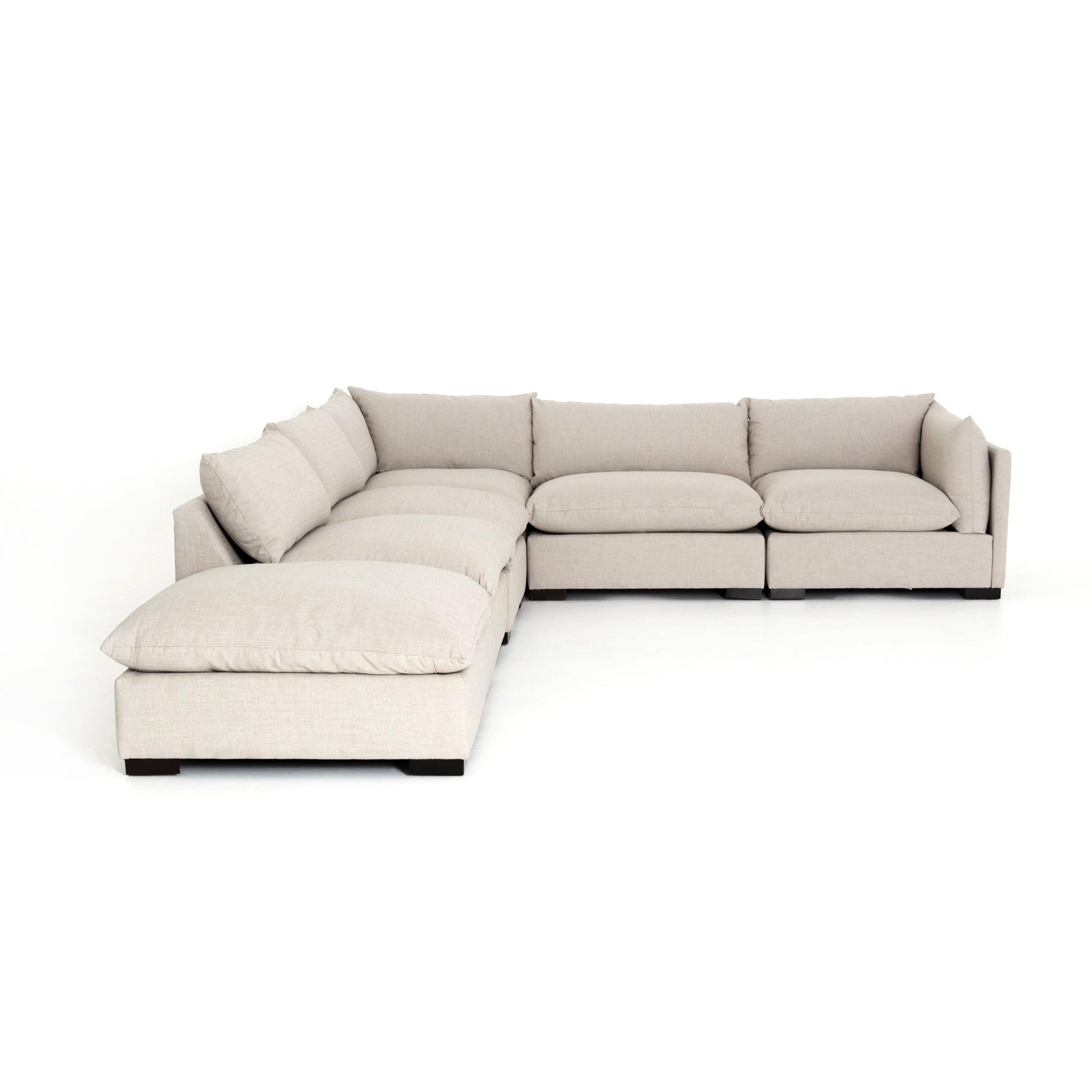 cream fabric L-shaped sectional sofa with ottoman for Magnoliass