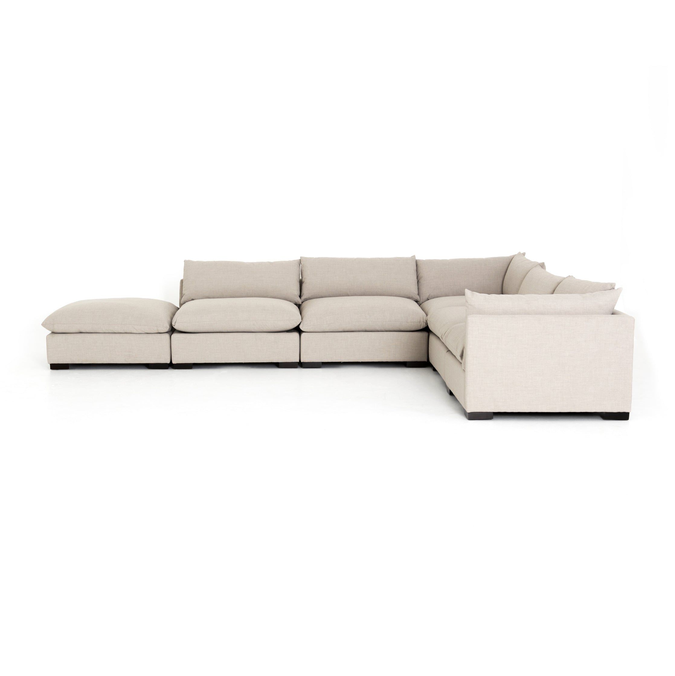 cream fabric L-shaped sectional sofa with ottoman for Magnoliass
