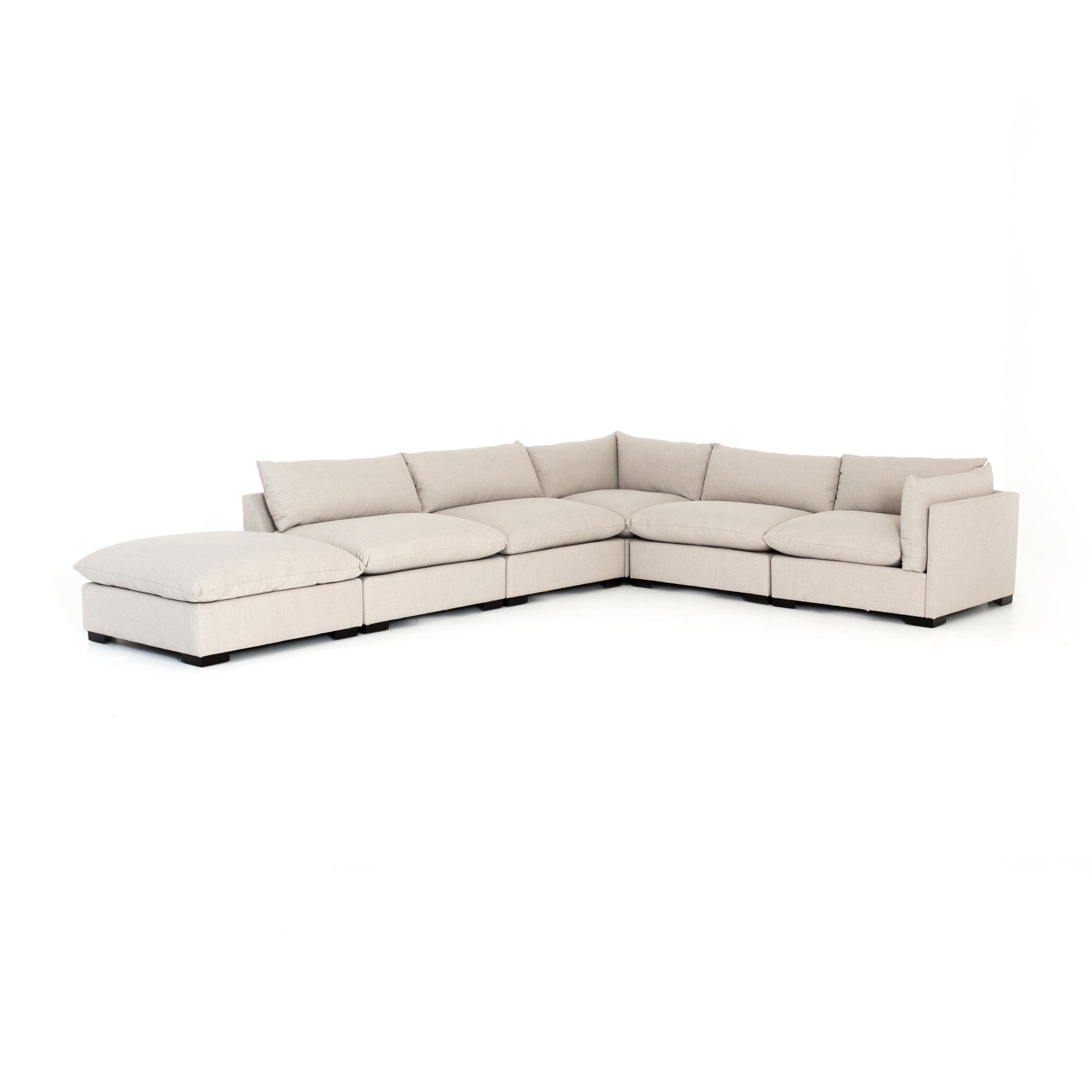 cream fabric L-shaped sectional sofa with ottoman for Magnoliass