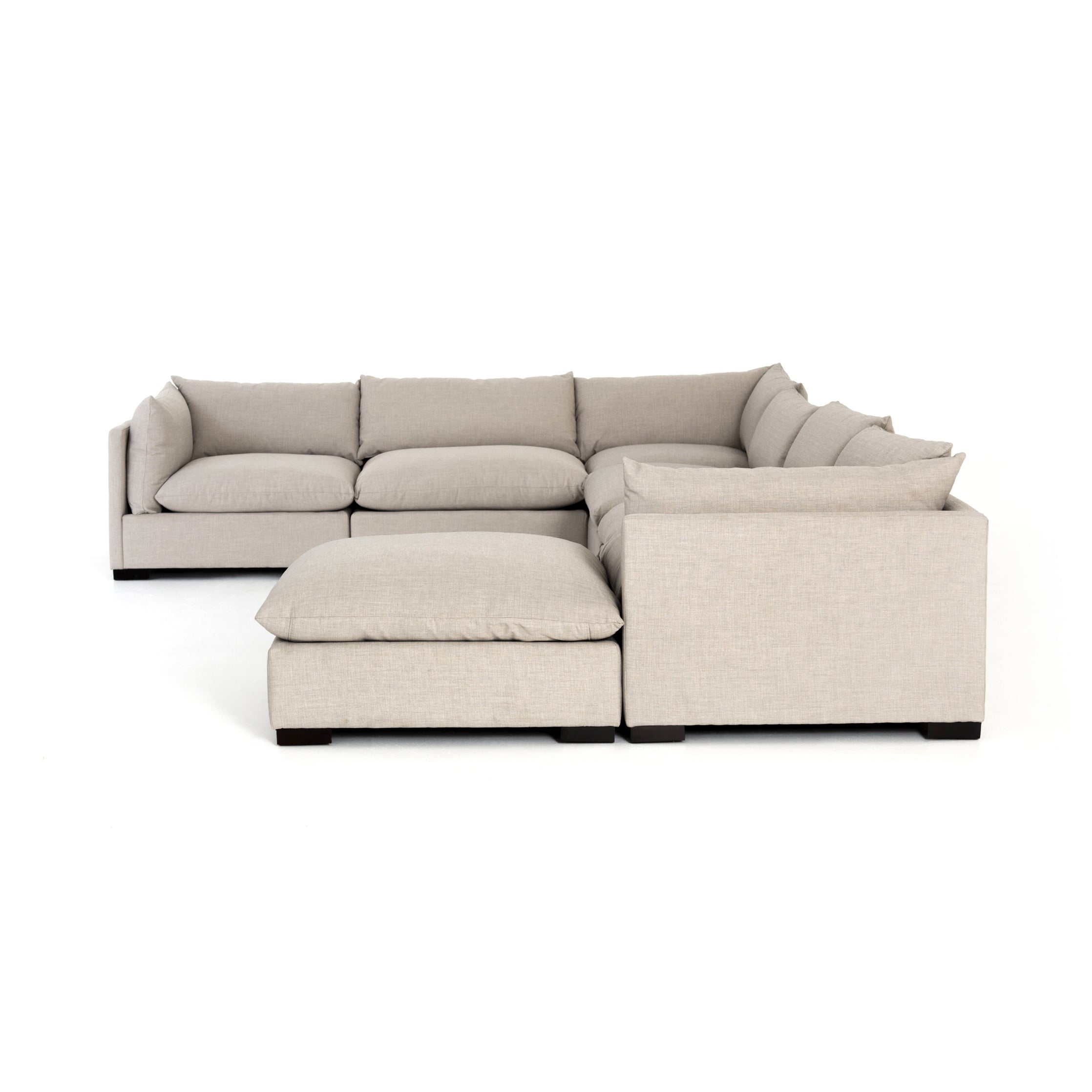 cream fabric L-shaped sectional sofa with ottoman for Magnoliass