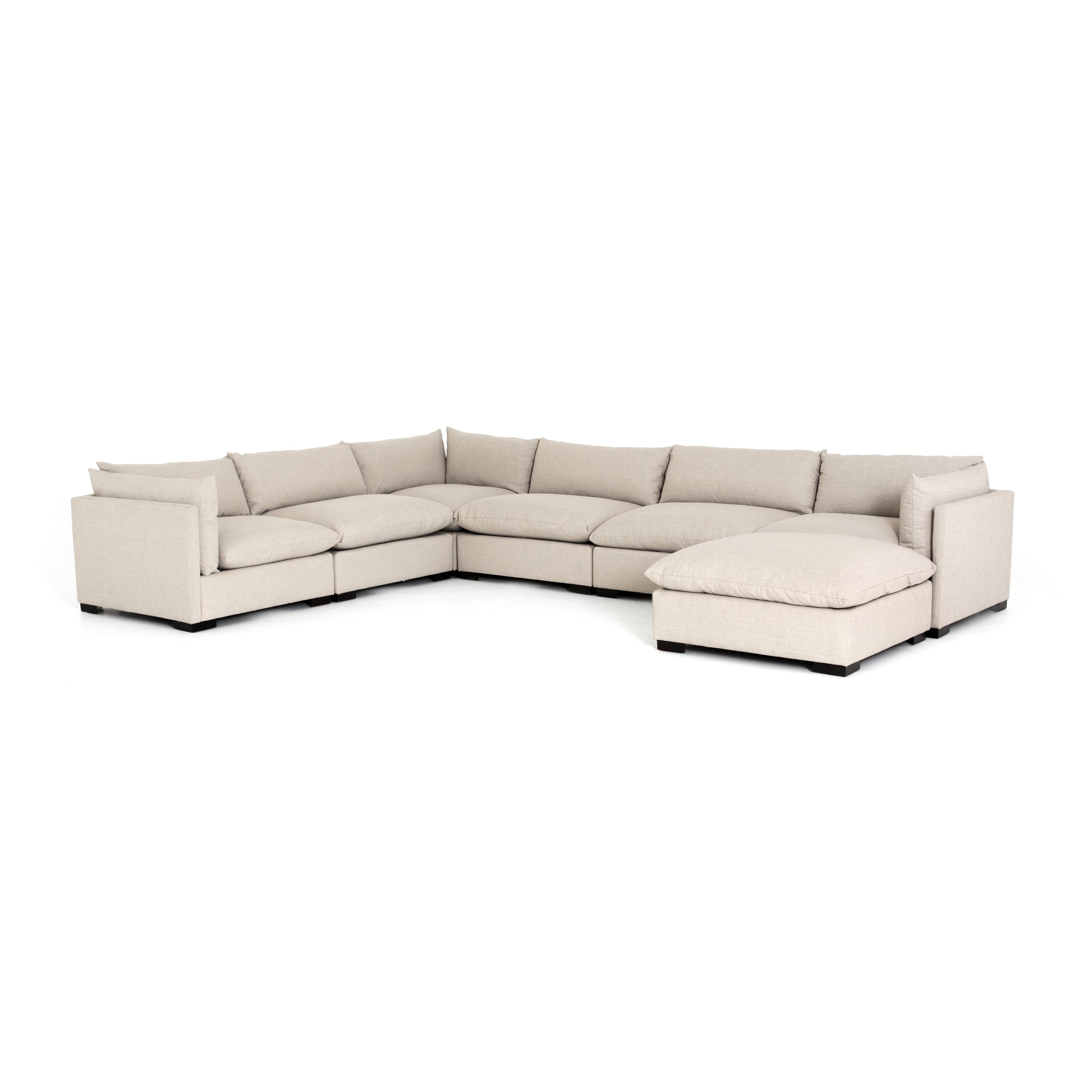 cream fabric L-shaped sectional sofa with ottoman for Magnoliass