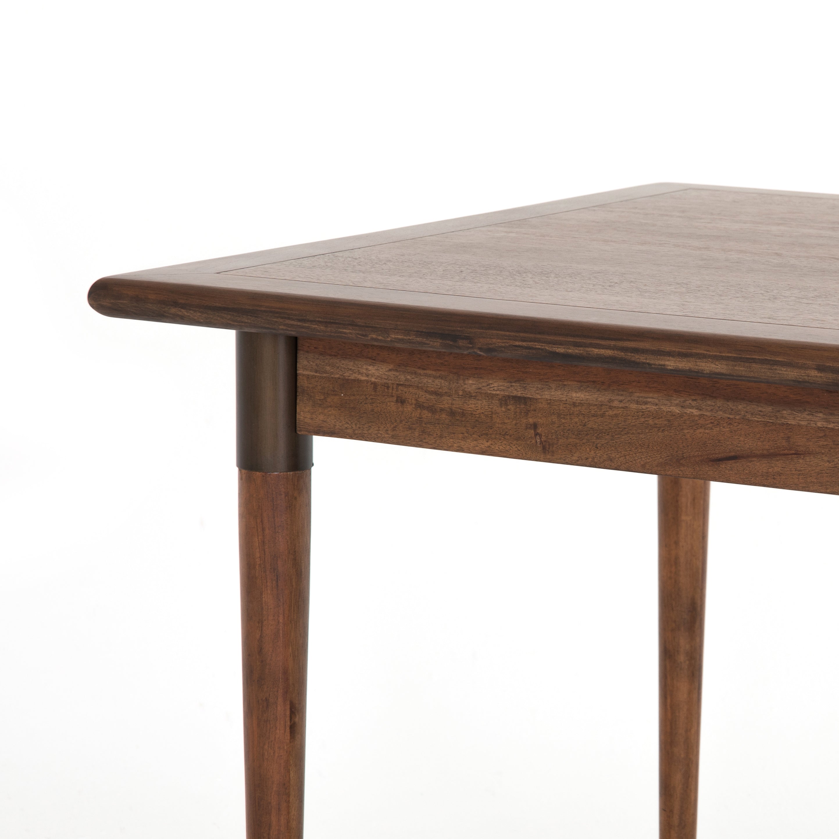 simple mid century extendable wooden dining table with walnut finish