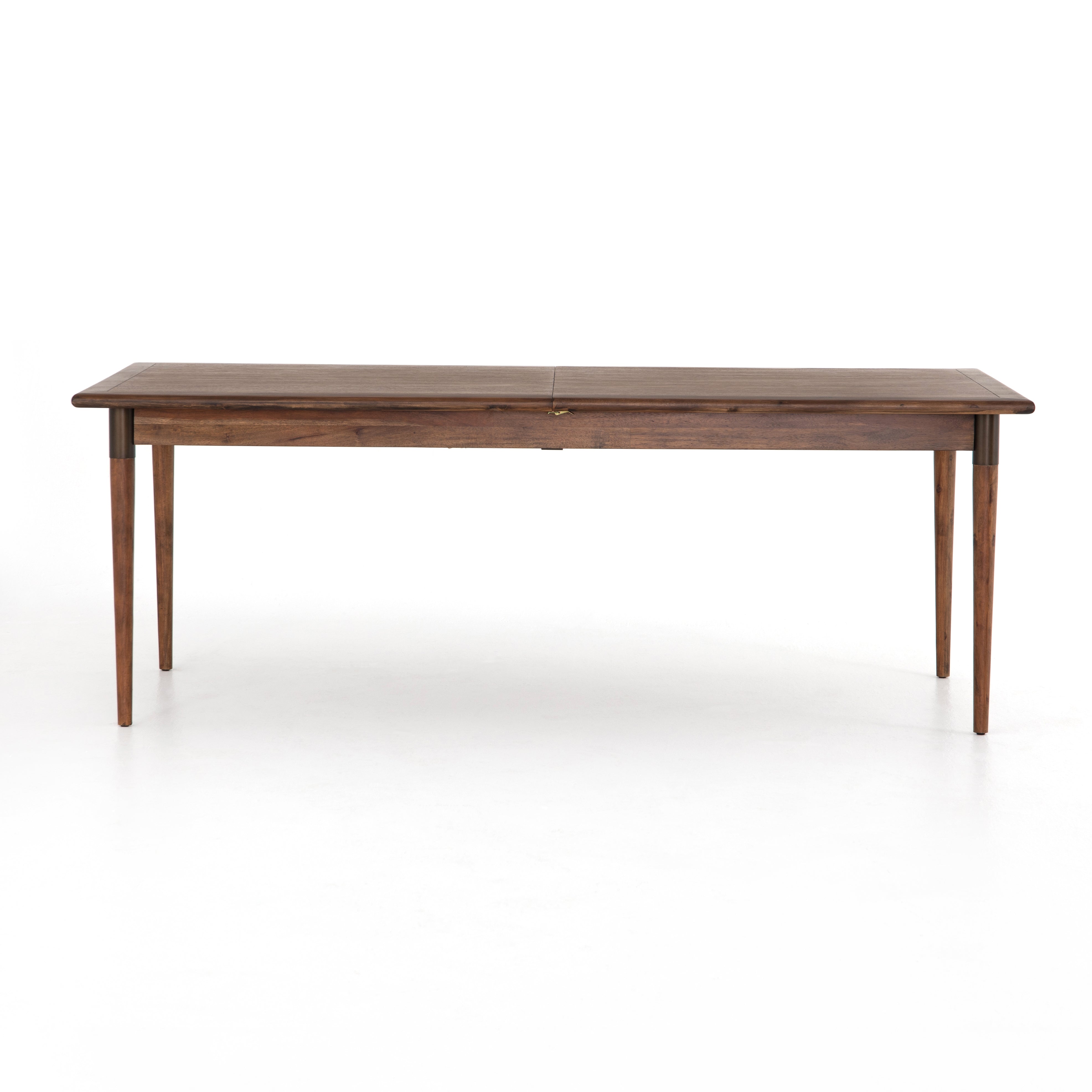 simple mid century extendable wooden dining table with walnut finish