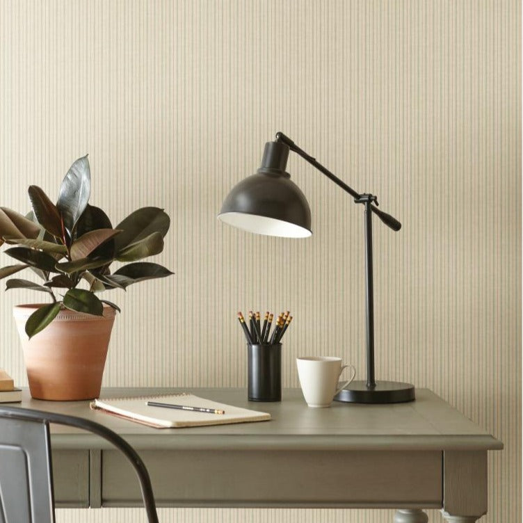 cream and light blue ticking stripe pattern wallpaper