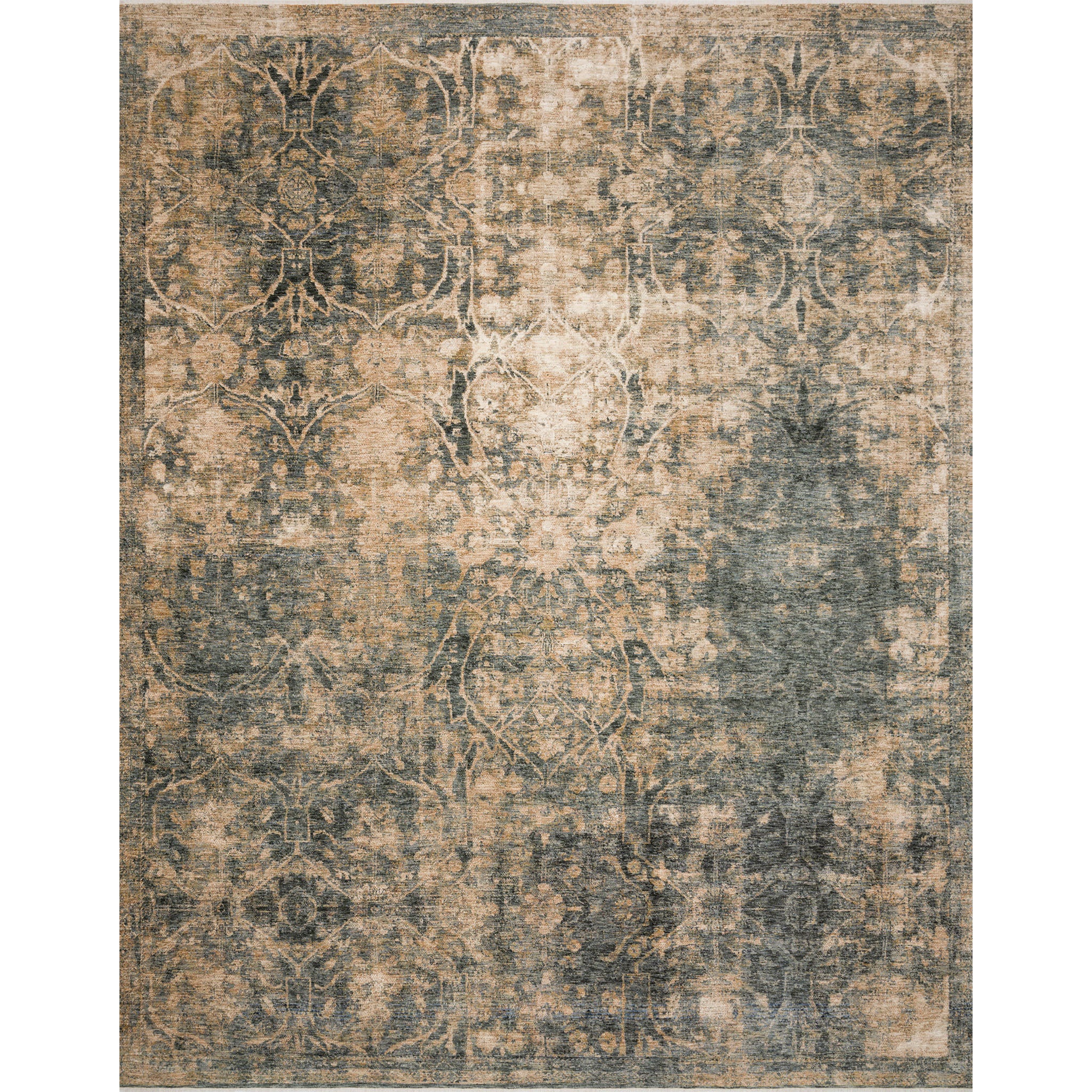 green and beige distressed rug