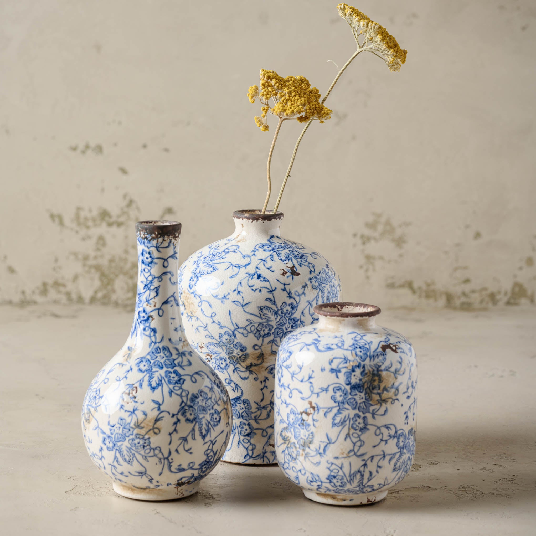 Blue and White Distressed Vase